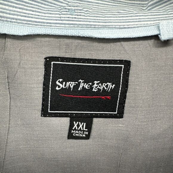 SURF THE EARTH Shirt Mens XXL Button Up Blue Cotton Coastal Short Sleeve - Picture 2 of 8